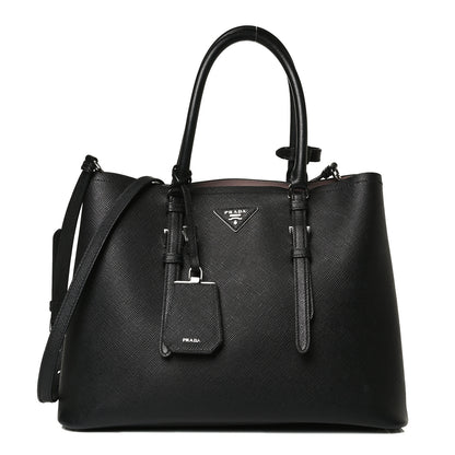Prada Saffiano Cuir Large Double Bag Black Mughetto 1 of 13