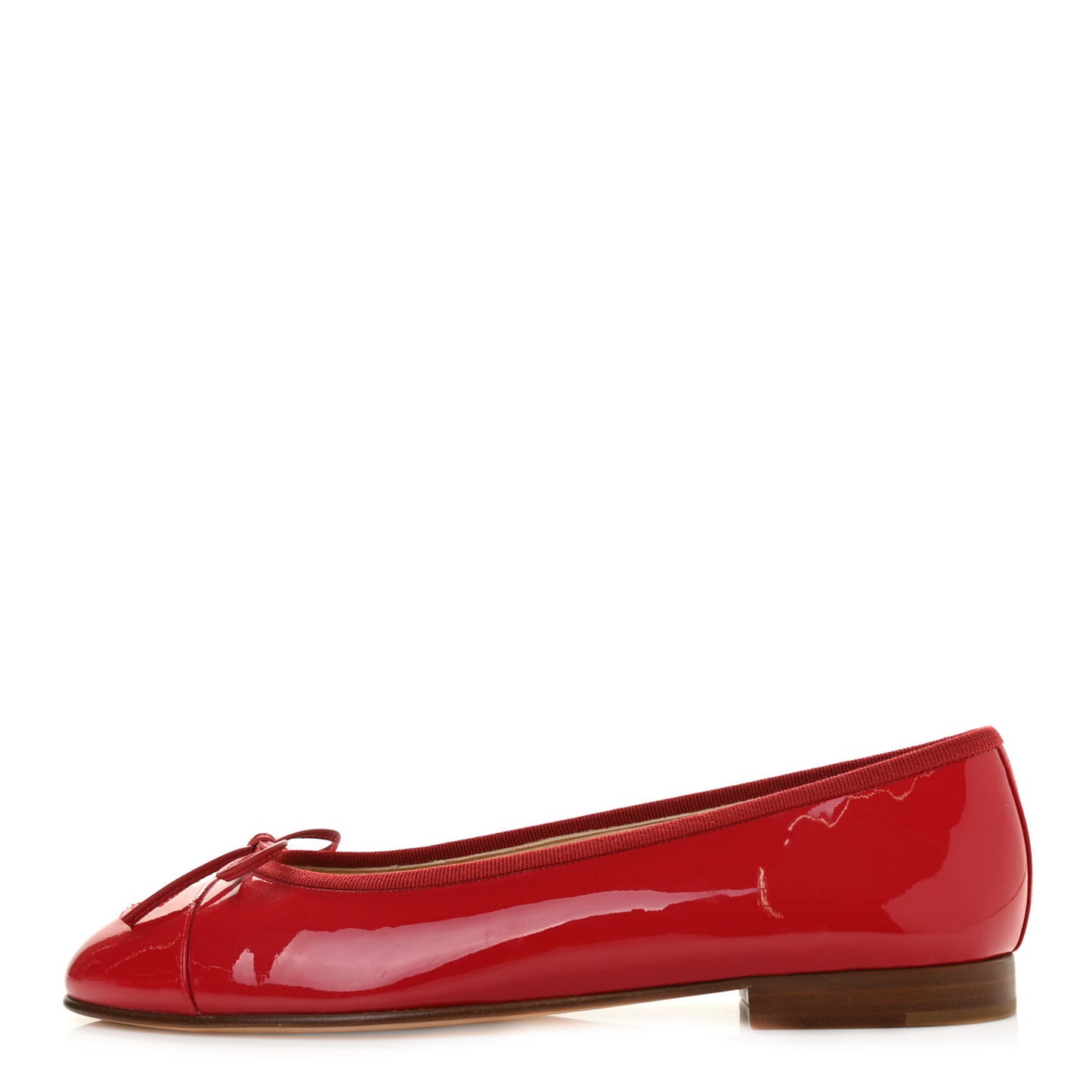 Patent Calfskin CC Cap Toe Ballerina Flats 38.5 Red