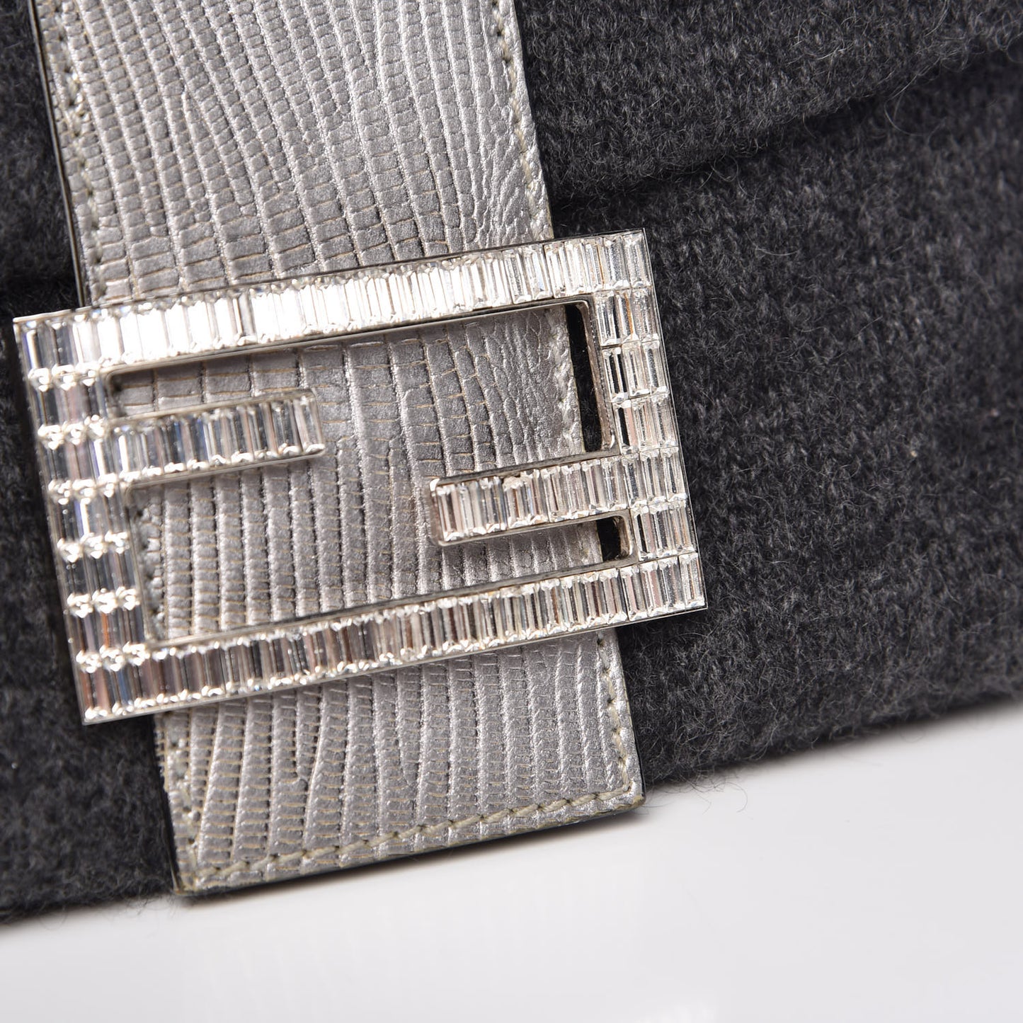 Knit Lizard Crystal Baguette Dark Grey