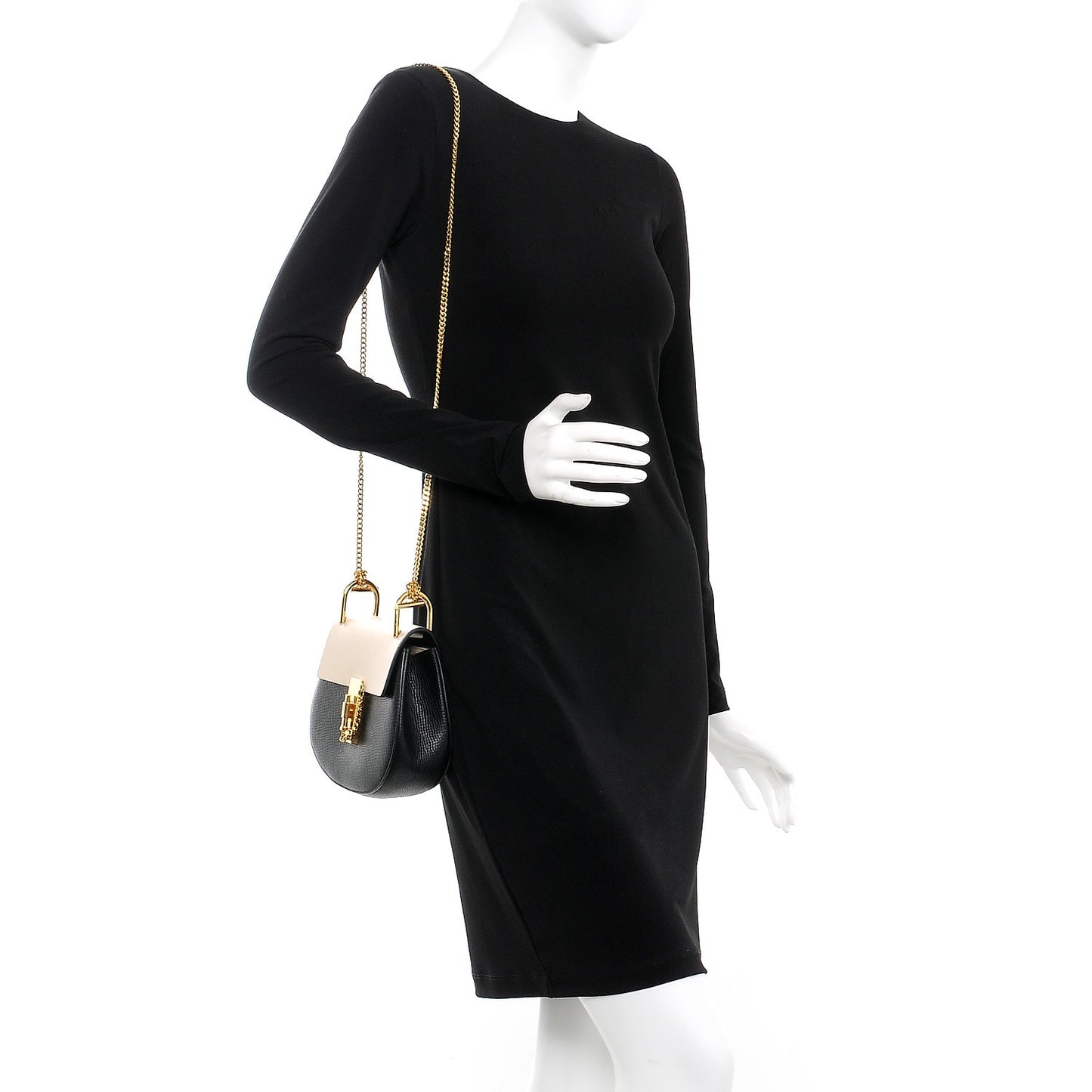 Grained Calfskin Lambskin Mini Bi-Color Drew Shoulder Bag Black Powder Beige