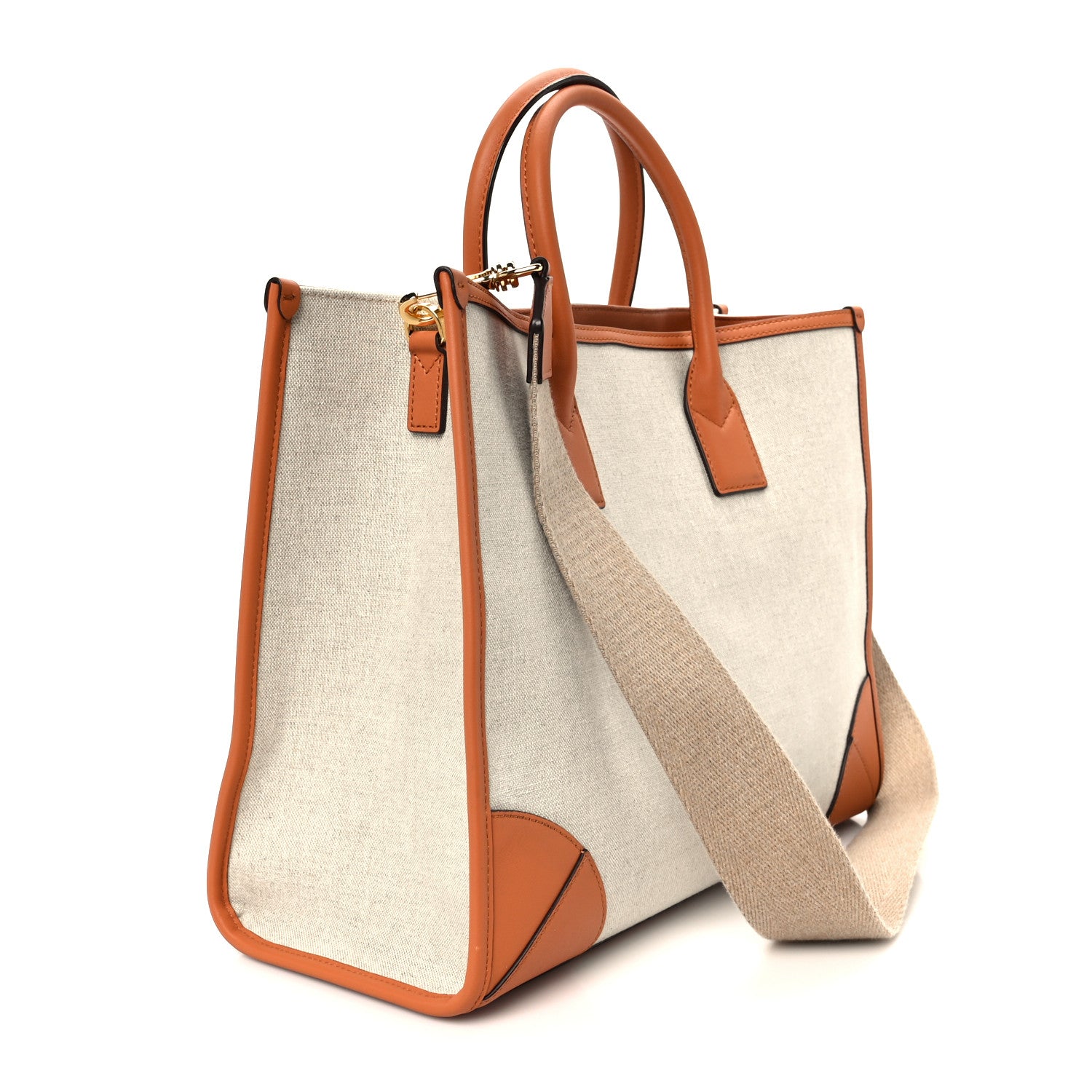 MCM Calfskin Linen Large Munchen Tote Cognac 4 of 12