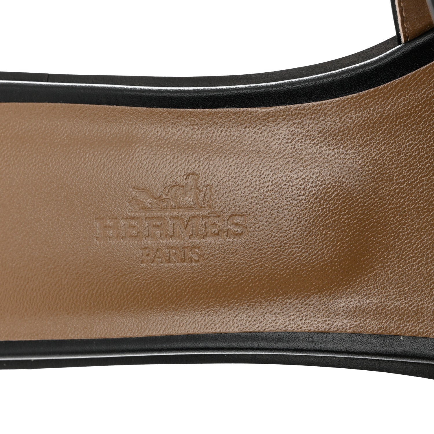 Hermes Box Calfskin Oran Sandals 36.5 Black 7 of 10