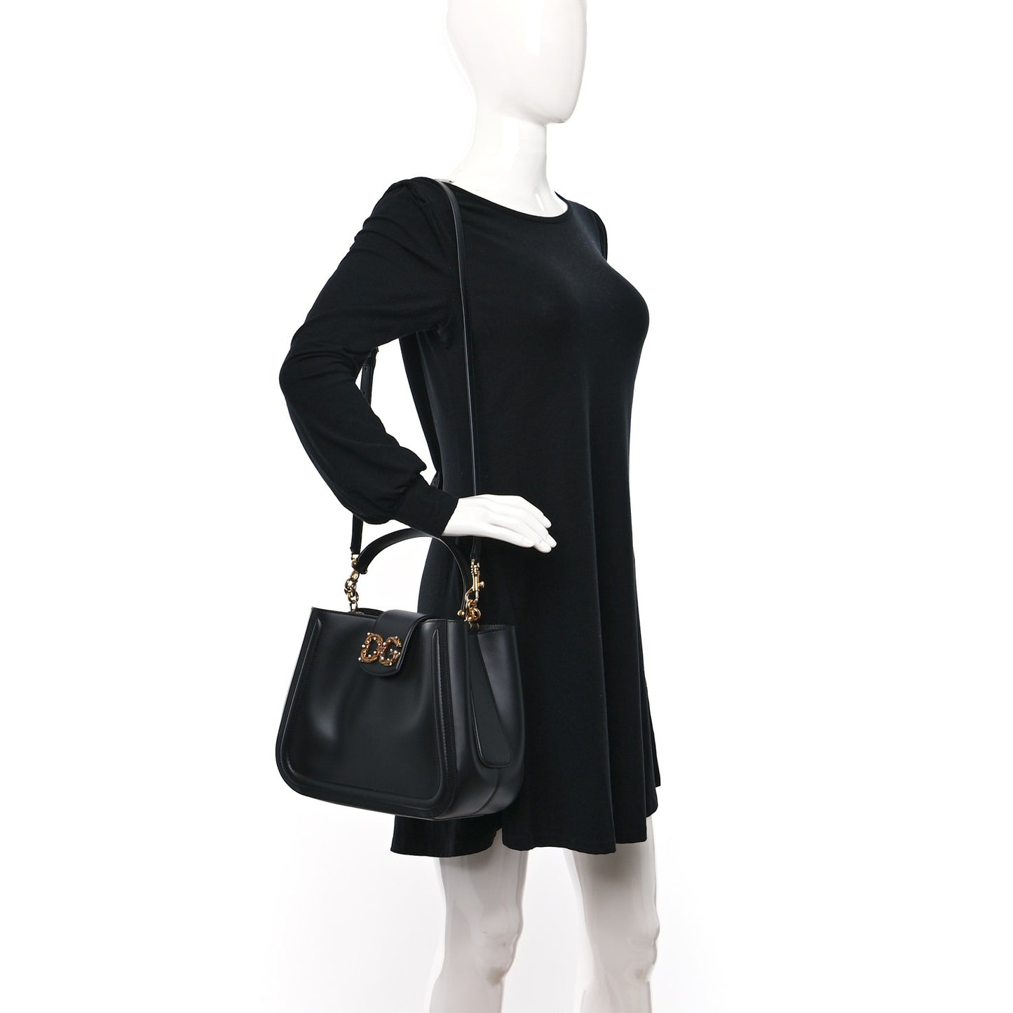 Smooth Calfskin Small DG Amore Satchel Bag Black