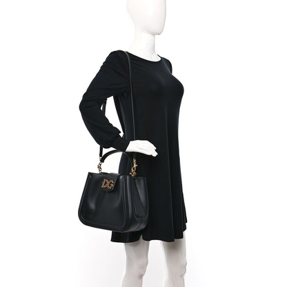 Dolce & Gabbana Smooth Calfskin Small DG Amore Satchel Bag Black 3 of 8