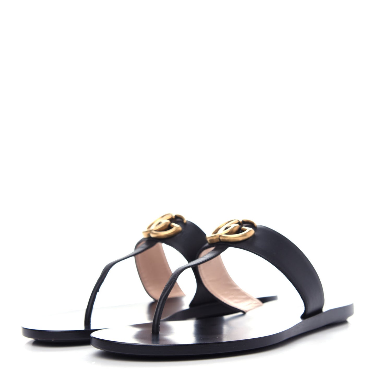 Calfskin GG Marmont Thong Sandals 36.5 Black