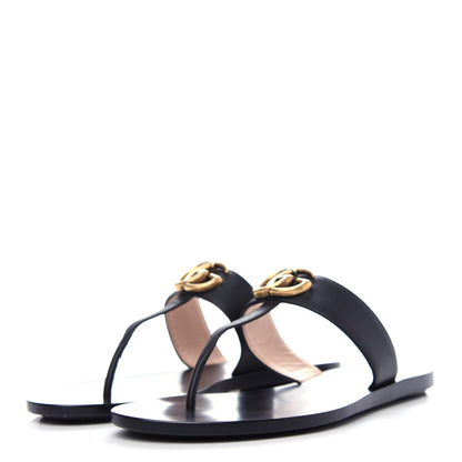 Gucci Calfskin GG Marmont Thong Sandals 36.5 Black 3 of 10