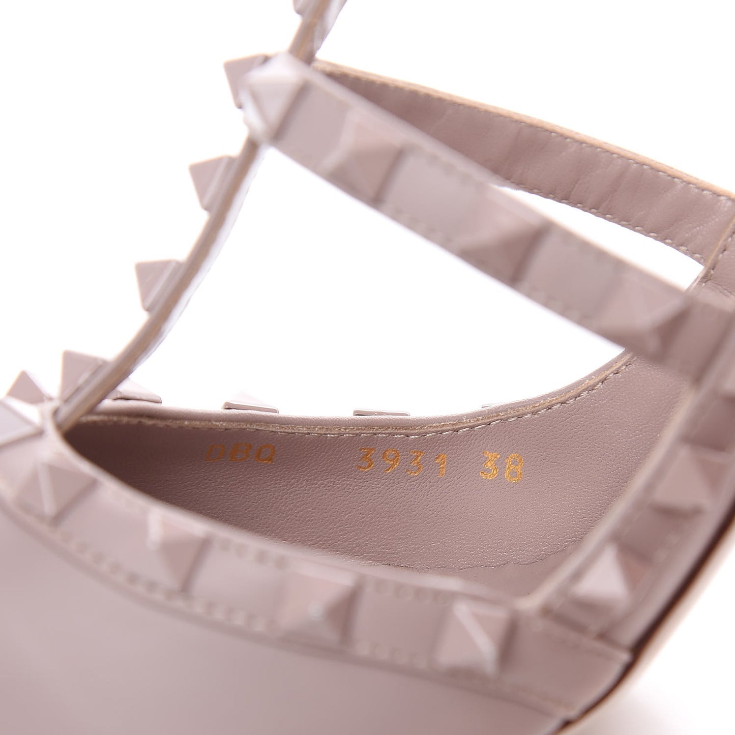 Calfskin Lacquered Monochrome Rockstud Ankle Strap 100mm Pumps 38 Poudre