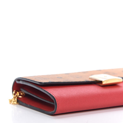 MCM Visetos Calfskin Large Mena Crossbody Wallet On Chain Cognac Ruby Red 6 of 9