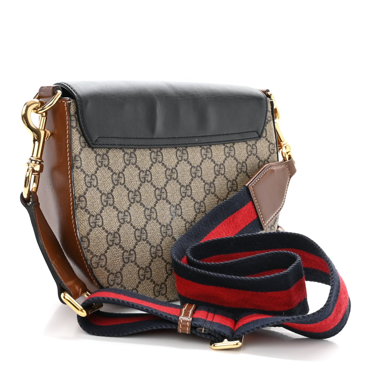 GG Supreme Monogram Web Medium Padlock Messenger Shoulder Bag Black