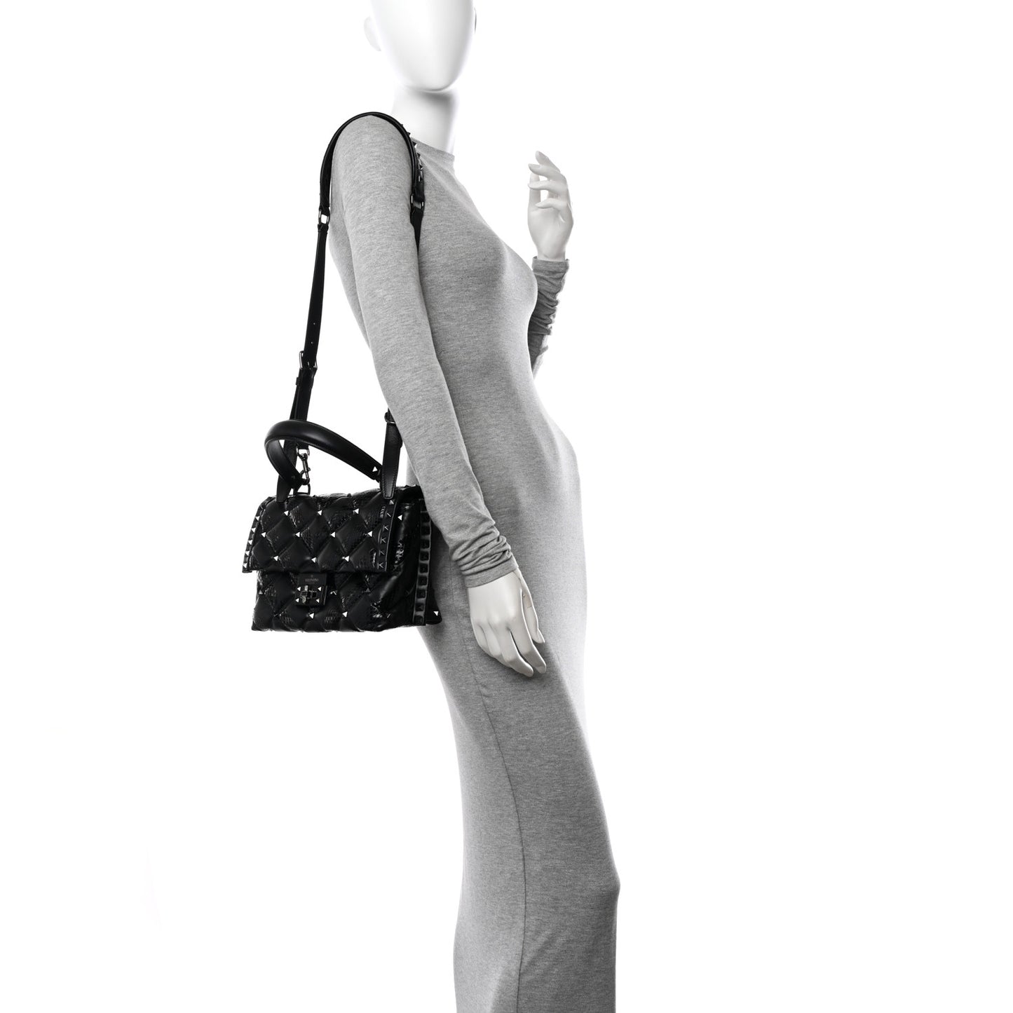 Nappa Snakeskin Monochrome Medium Candystud Top Handle Bag Black