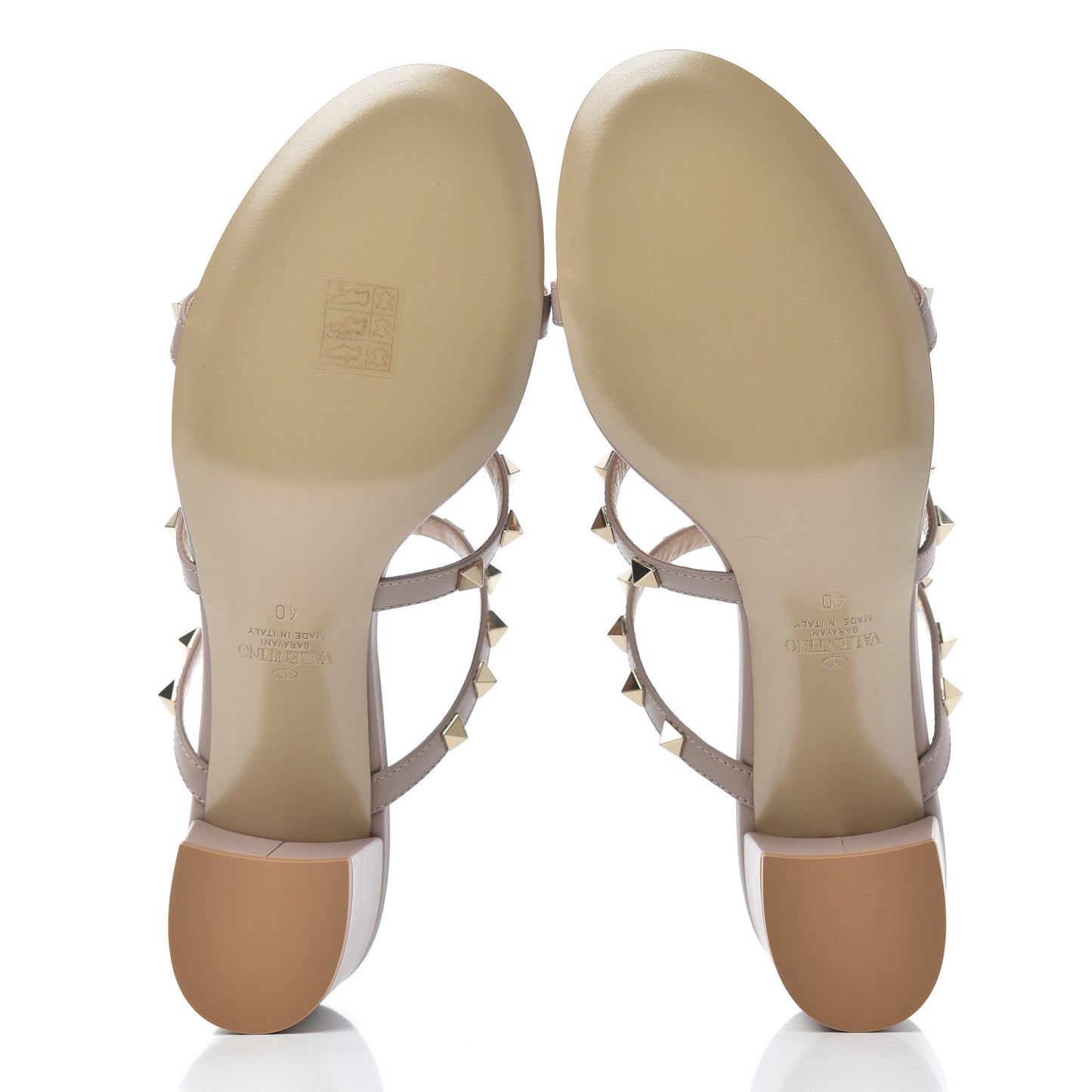 Calfskin Rockstud 60mm Caged Slide Sandals 40 Poudre