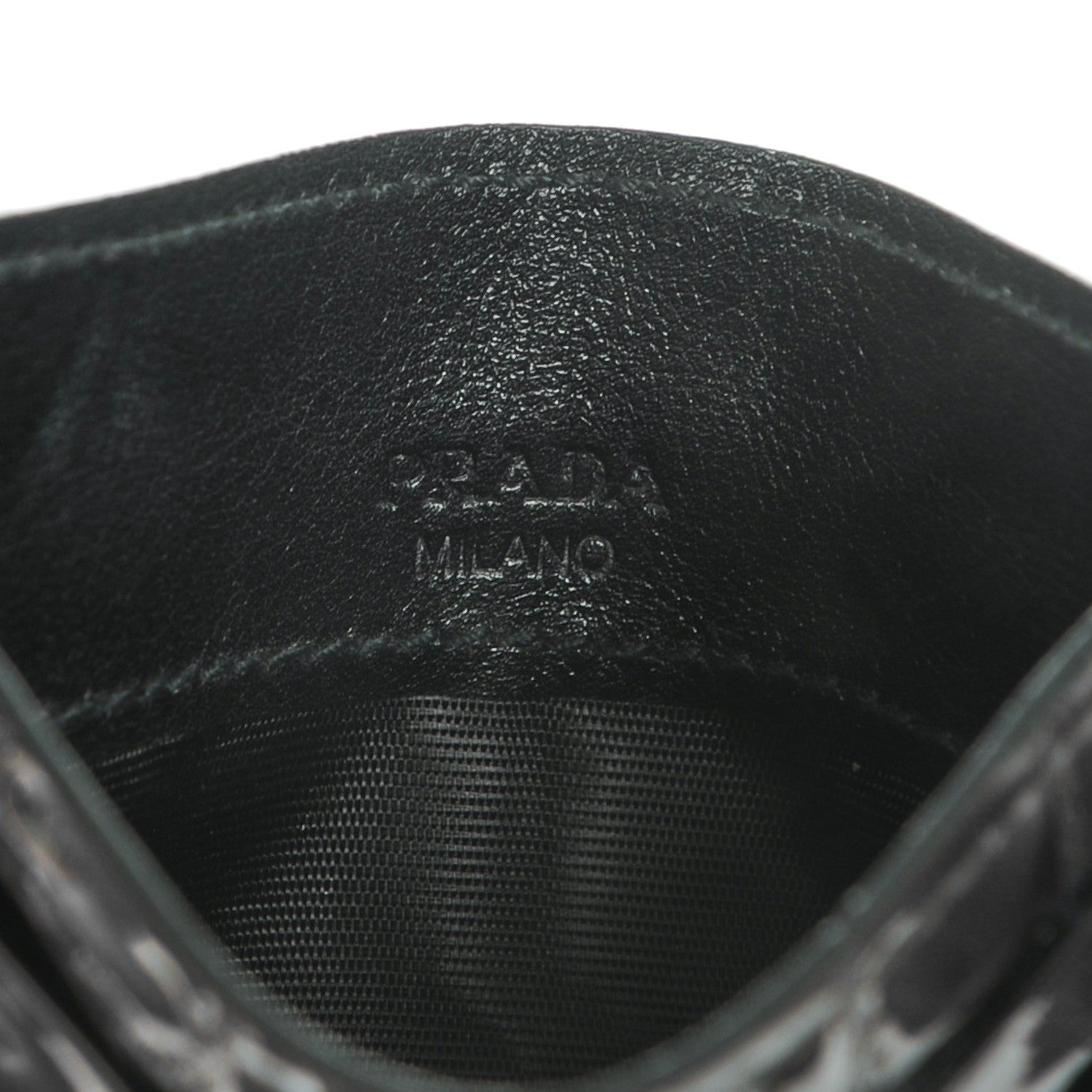 Prada Calfskin Crocodile Embossed Card Case Black 6 of 8