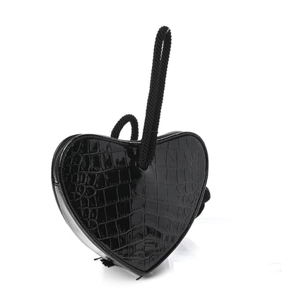 Saint Laurent Patent Crocodile Embossed Sac Coeur Heart Shaped Clutch Black 3 of 10