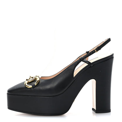 Gucci Nappa Horsebit Platform 35/120mm Slingback Pumps 39 Black 1 of 7