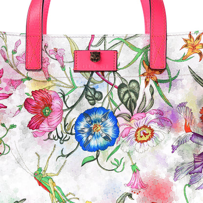 Gucci Calfskin Textured Vinyl Print Flora Tote Fluorescent Fuchsia 7 of 7