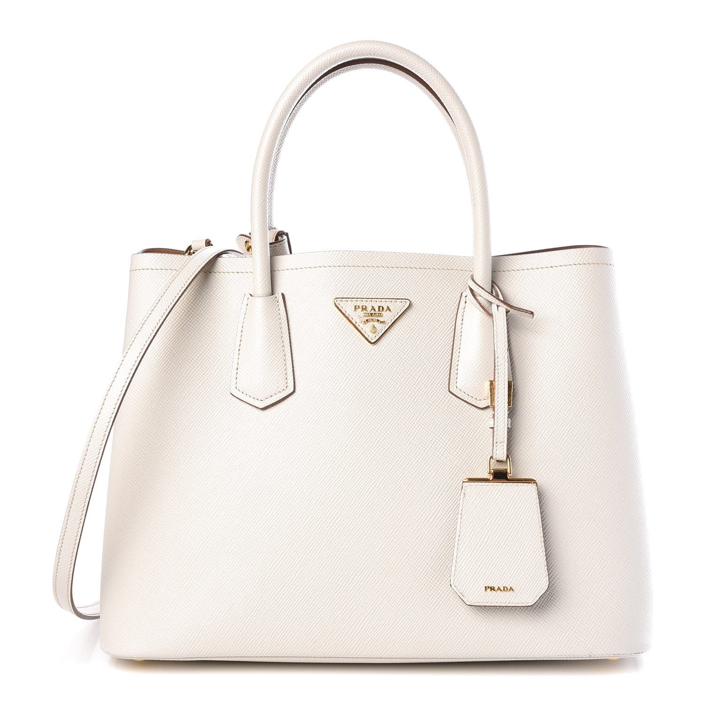 Saffiano Cuir Medium Double Bag Talco Caramel