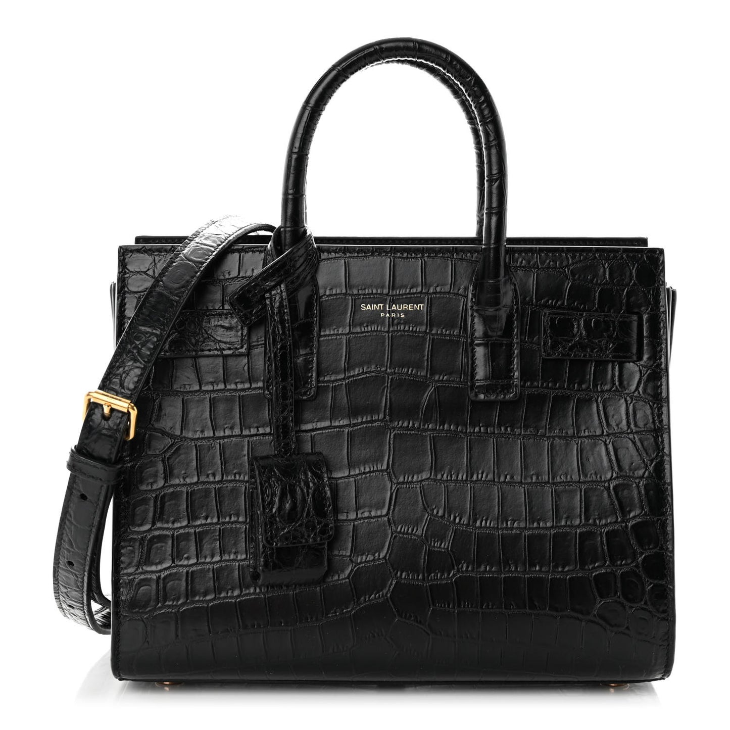 Calfskin Crocodile Embossed Nano Sac De Jour Black