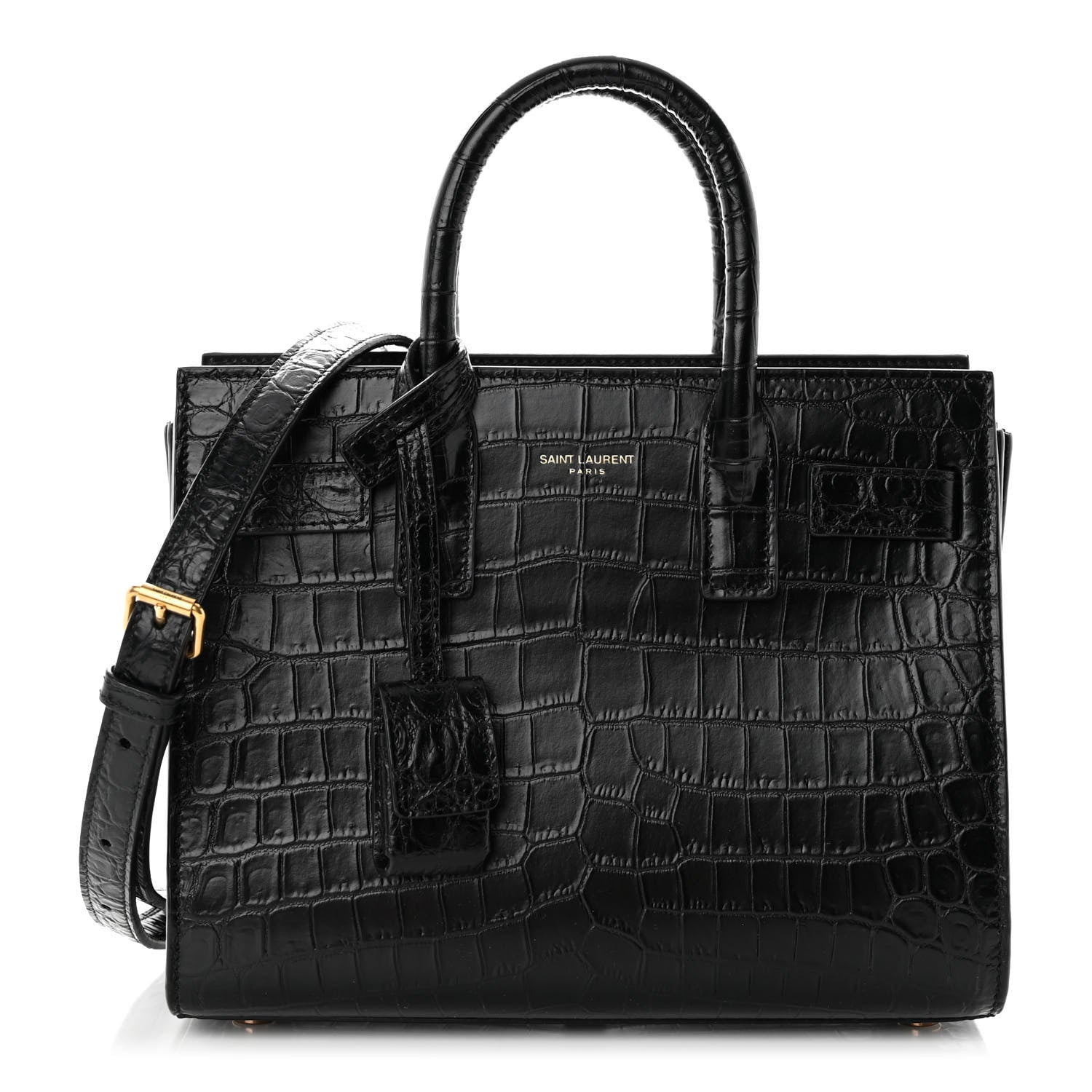 Saint Laurent Calfskin Crocodile Embossed Nano Sac De Jour Black 1 of 10