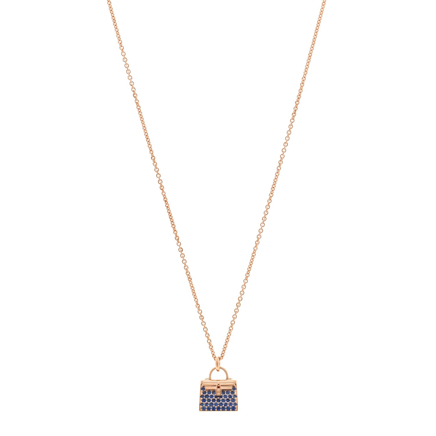 Hermes 18K Rose Gold Blue Sapphire Kelly Amulettes Pendant Necklace 1 of 6