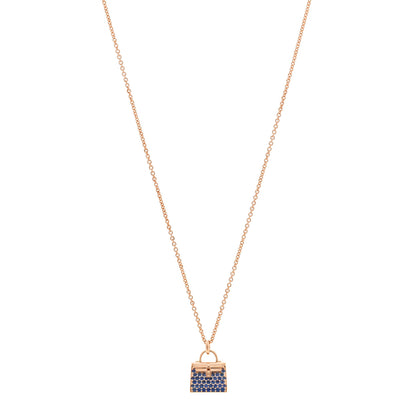 Hermes 18K Rose Gold Blue Sapphire Kelly Amulettes Pendant Necklace 1 of 6