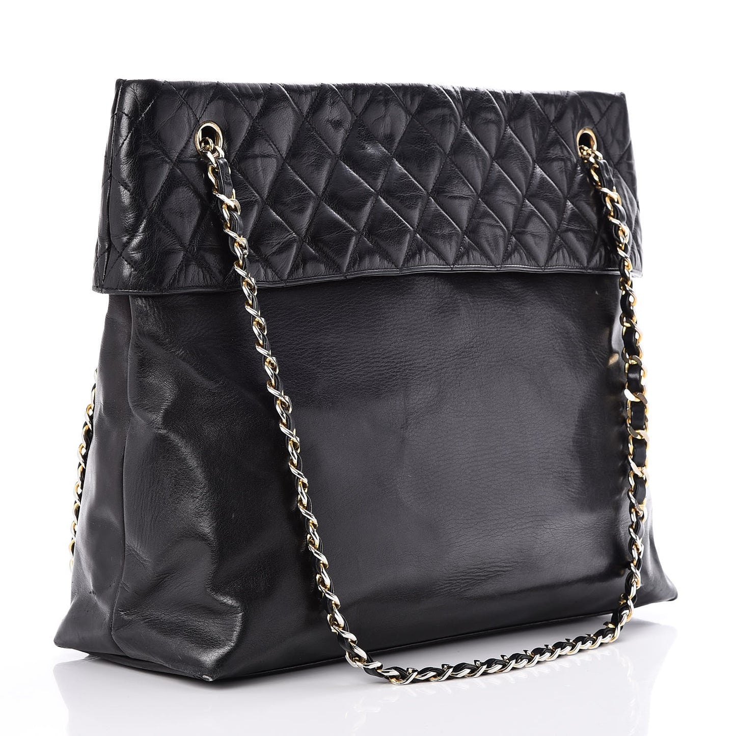Calfskin Quilted Large Shoulder Bag Black