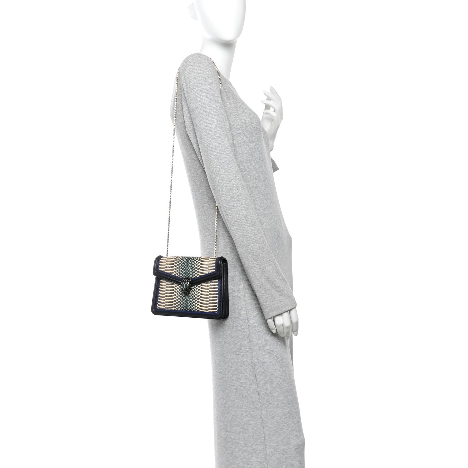 Bulgari Calfskin Snakeskin Serpenti Forever Crossbody Bag Blue Black Multicolor 2 of 9