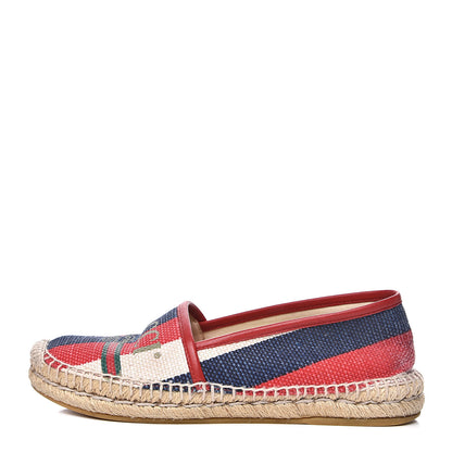 Gucci Canvas Sylvie Stripe Logo Womens Espadrilles 36 Mystic White Hibiscus Red Maritime 1 of 10