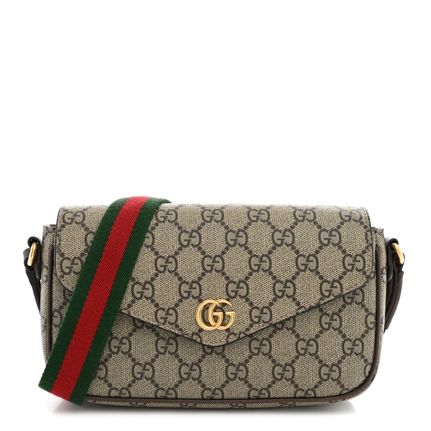 GG Supreme Monogram Textured Dollar Calfskin Web Mini Ophidia Envelope Shoulder Bag Beige Ebony