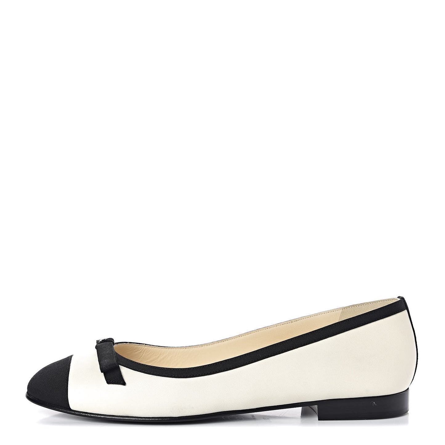 Lambskin Grosgrain Bow Cap Ballet Flats 38.5 White