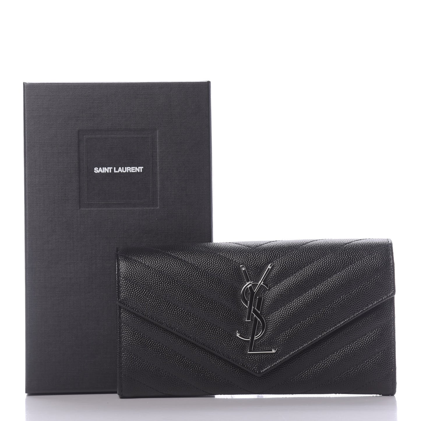 Grain De Poudre Matelasse Chevron Monogram Flap Wallet Black