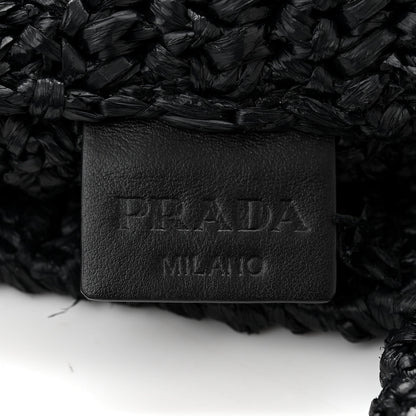Prada Yarn Raffia Effect Crochet Large Logo Tote Black 6 of 10