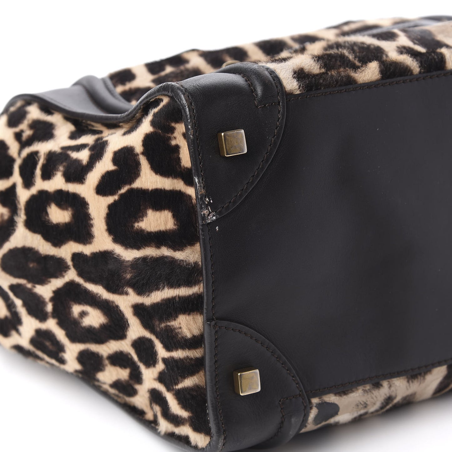 Leopard Pony Hair Mini Luggage Brown