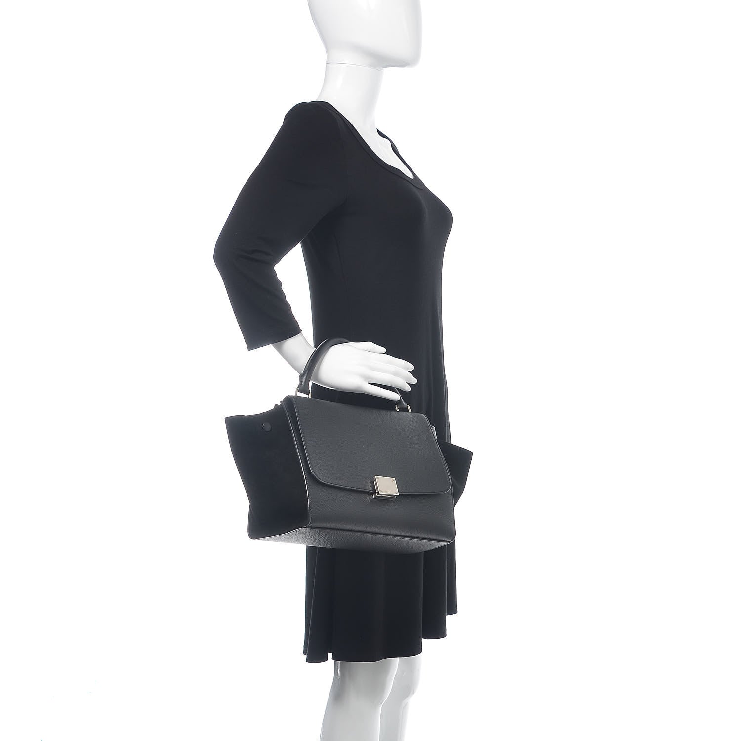 Celine Drummed Calfskin Suede Small Trapeze Black 2 of 16
