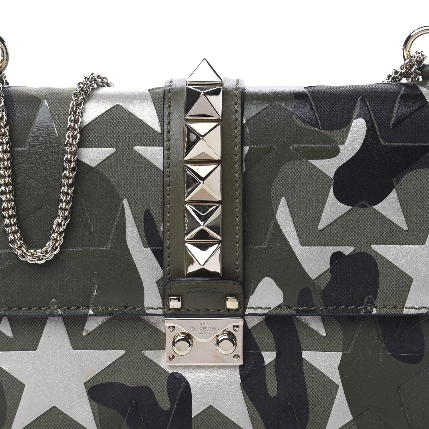 Valentino Garavani Nappa Canvas Camustars Medium Glam Lock Rockstud Flap Green 10 of 10