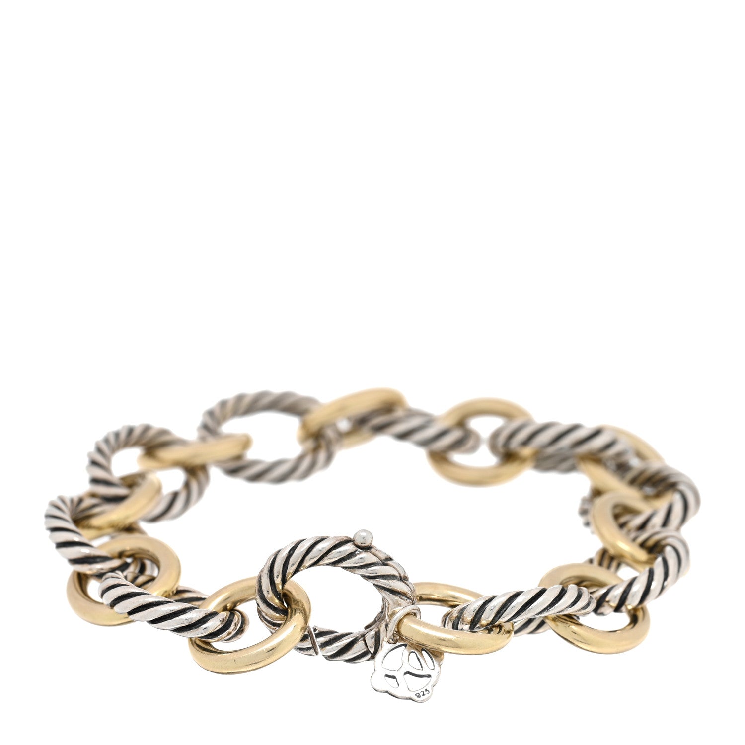 David Yurman Sterling Silver 18K Yellow Gold 12mm Medium Oval Link Bracelet 2 of 3