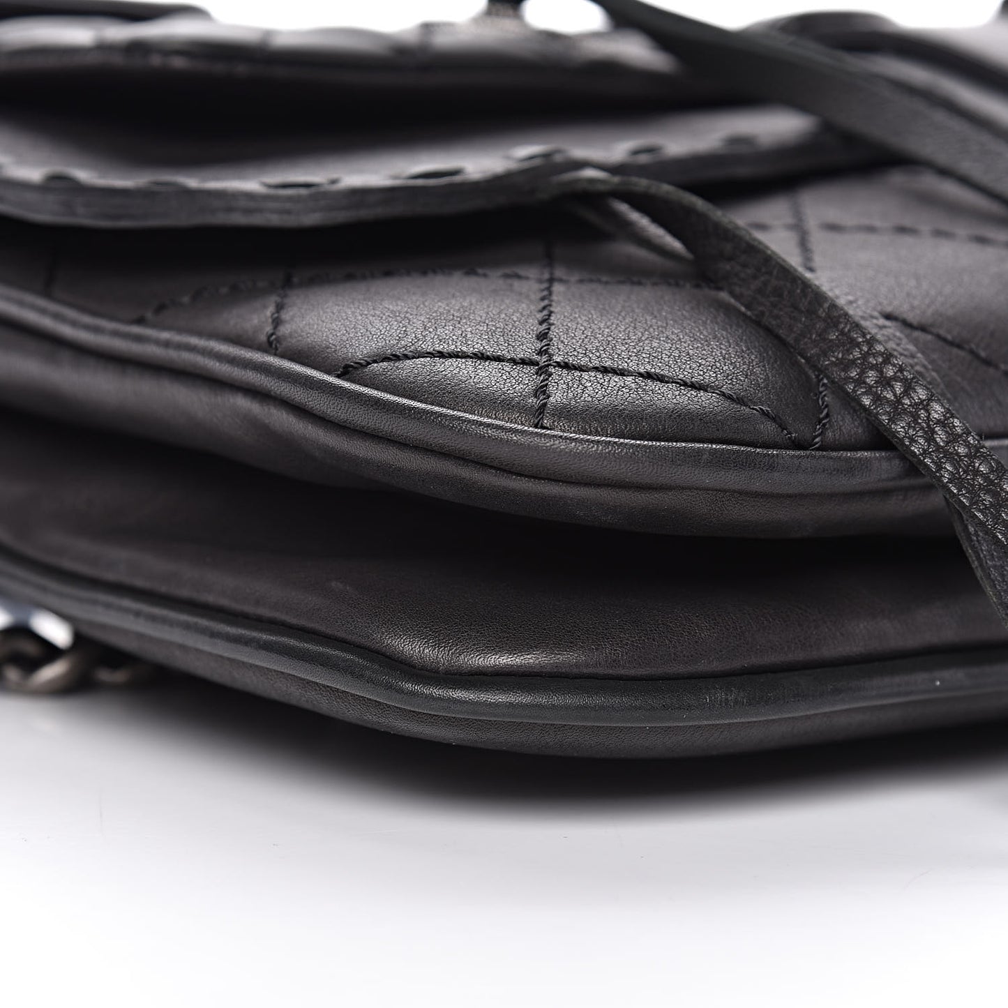 Calfskin Quilted Large Ride My Bag Messenger Black