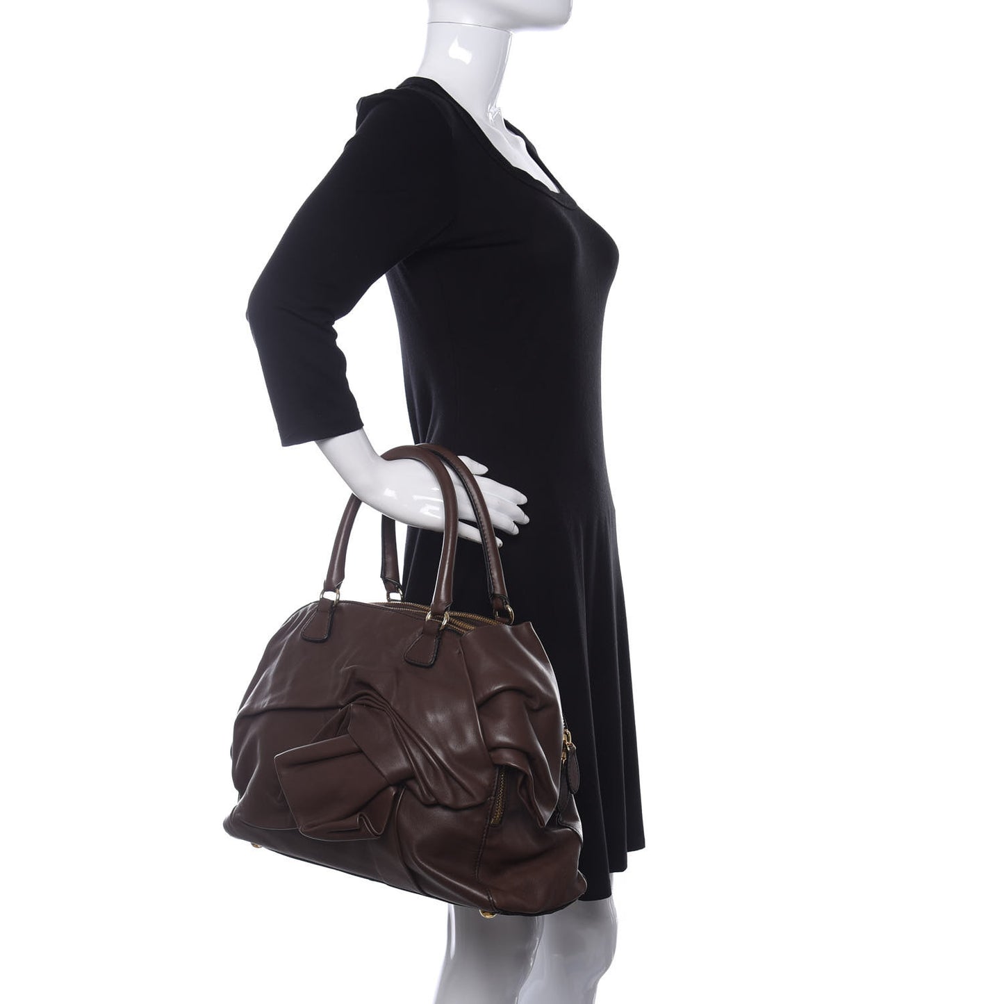 Nappa Bow Dome Tote Brown
