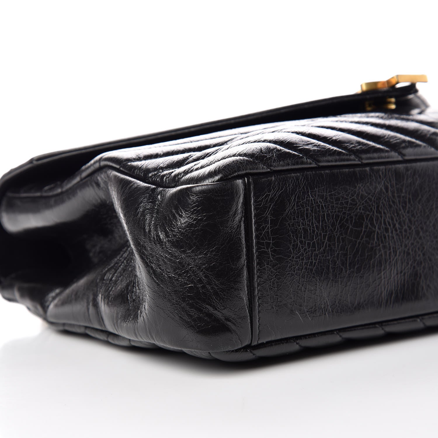 Saint Laurent Cracked Shiny Calfskin Matelasse Chevron Monogram Large College Satchel Black 5 of 12