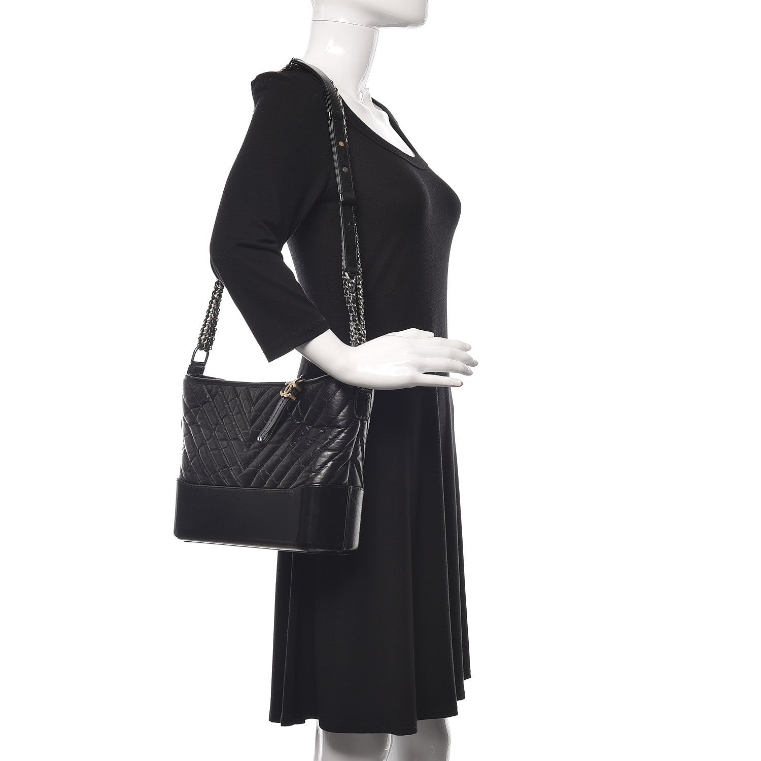 Chanel Aged Calfskin Chevron Quilted Medium Gabrielle Hobo Black 2 of 14