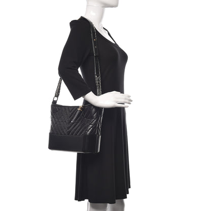Chanel Aged Calfskin Chevron Quilted Medium Gabrielle Hobo Black 2 of 14