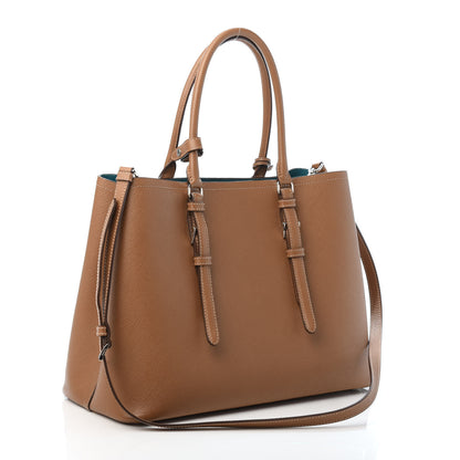 Prada Saffiano Cuir Medium Double Handle Tote Cannella Turchese 3 of 9