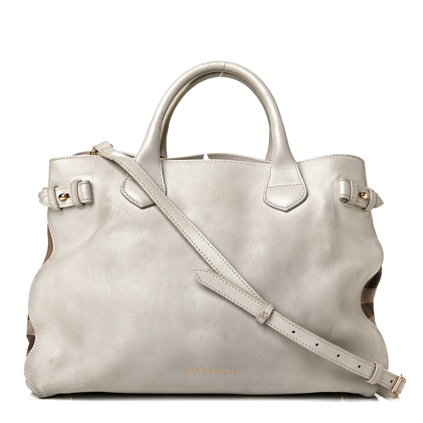 Calfskin House Check Large Banner Tote White