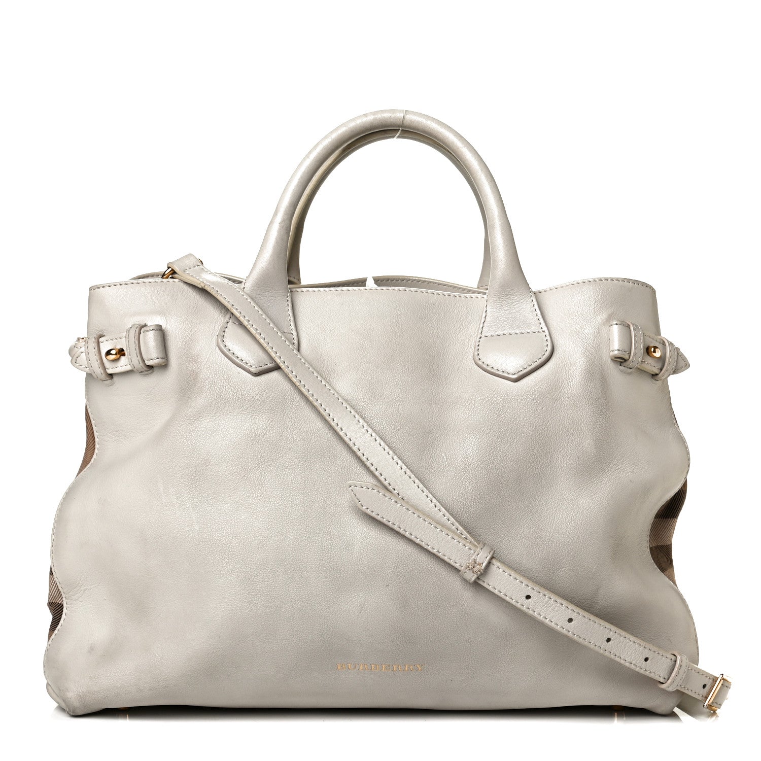 Burberry Calfskin House Check Large Banner Tote White 1 of 8