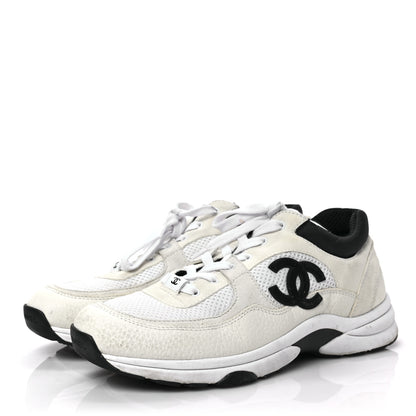 Chanel Mesh Suede Calfskin Grained Calfskin Womens CC Sneakers 41 White Black 3 of 6