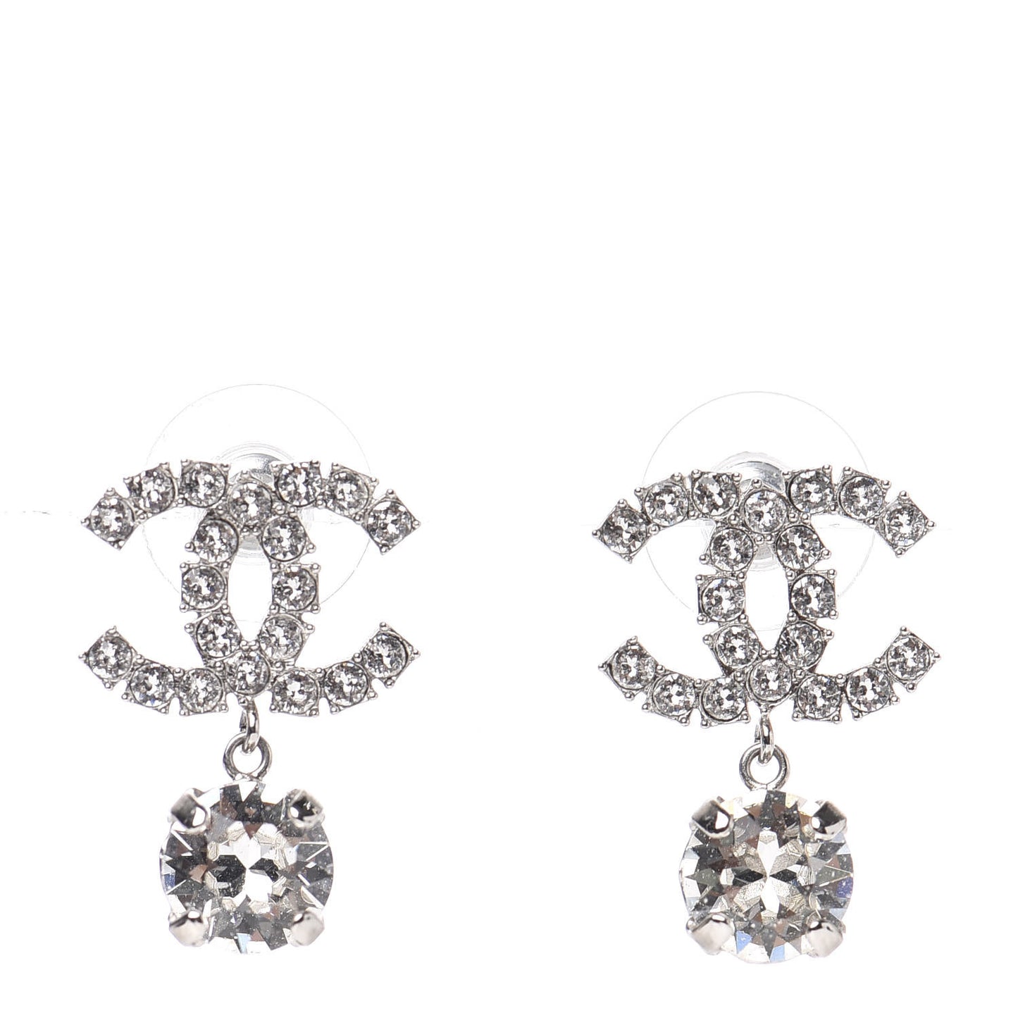 Crystal CC Drop Earrings Silver