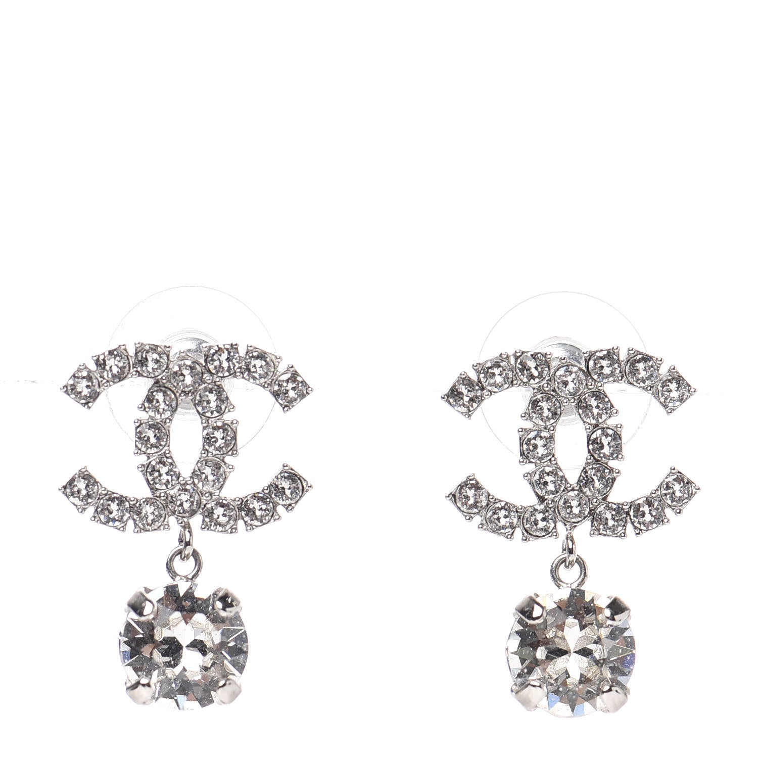 Chanel Crystal CC Drop Earrings Silver 1 of 5