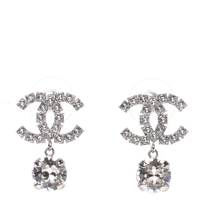 Chanel Crystal CC Drop Earrings Silver 1 of 5