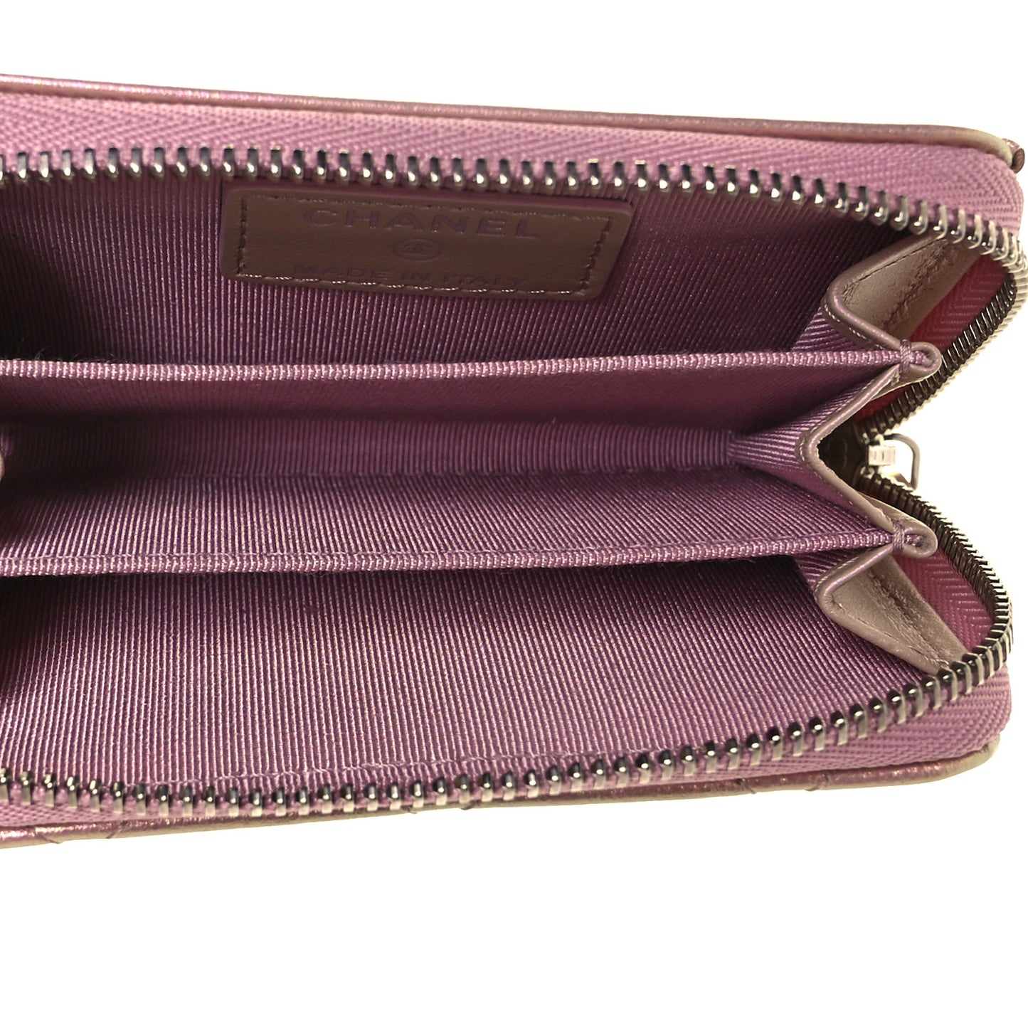 Iridescent Lambskin Quilted Zip Around Coin Purse Wallet Pink