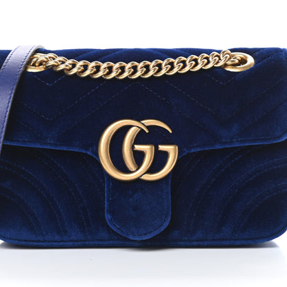 Gucci Velvet Matelasse Mini GG Marmont Shoulder Bag Cobalt Blue 8 of 12