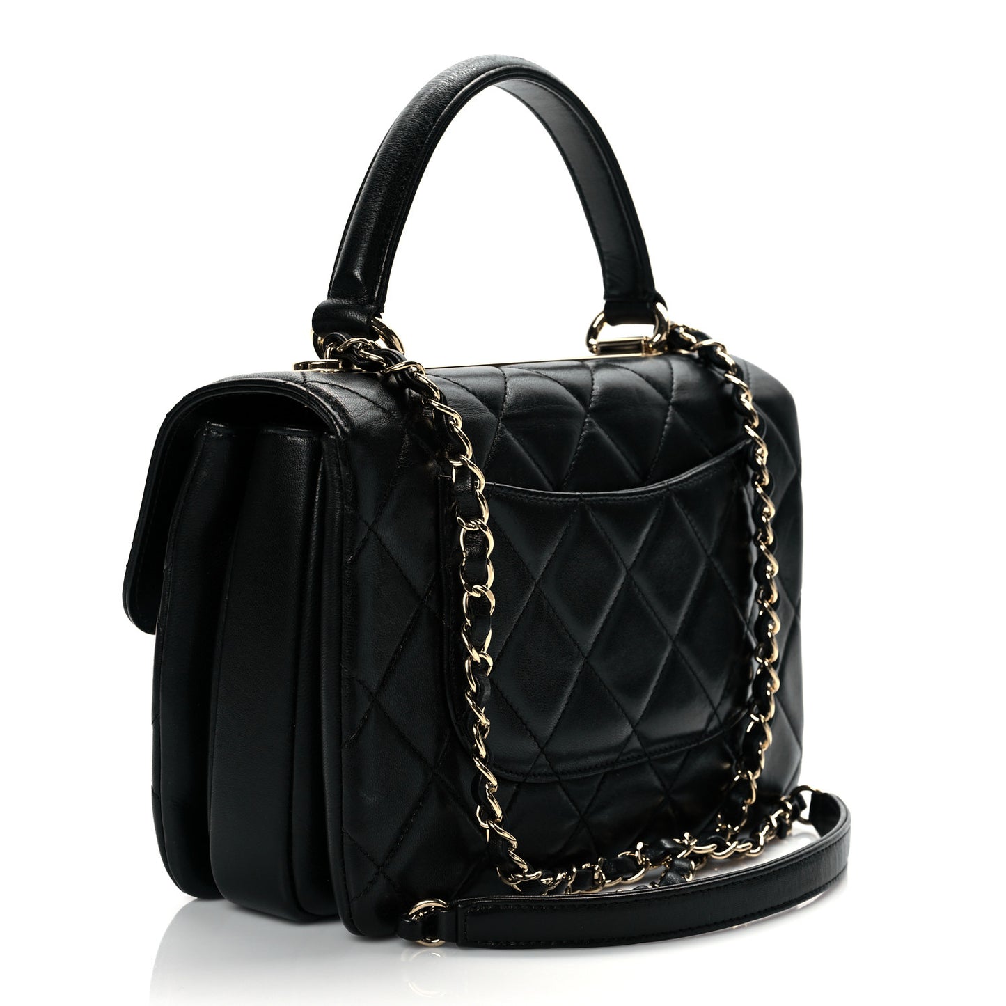 Lambskin Quilted Small Trendy CC Dual Handle Flap Bag Black